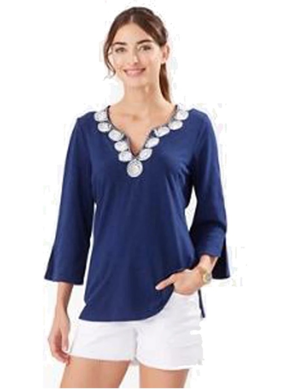 Tommy Bahama Navy V-Neck Tunic with White Embroidery